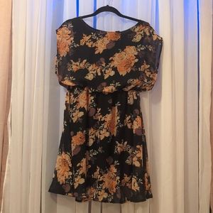 Scoop neck subtle skull with flowers dress